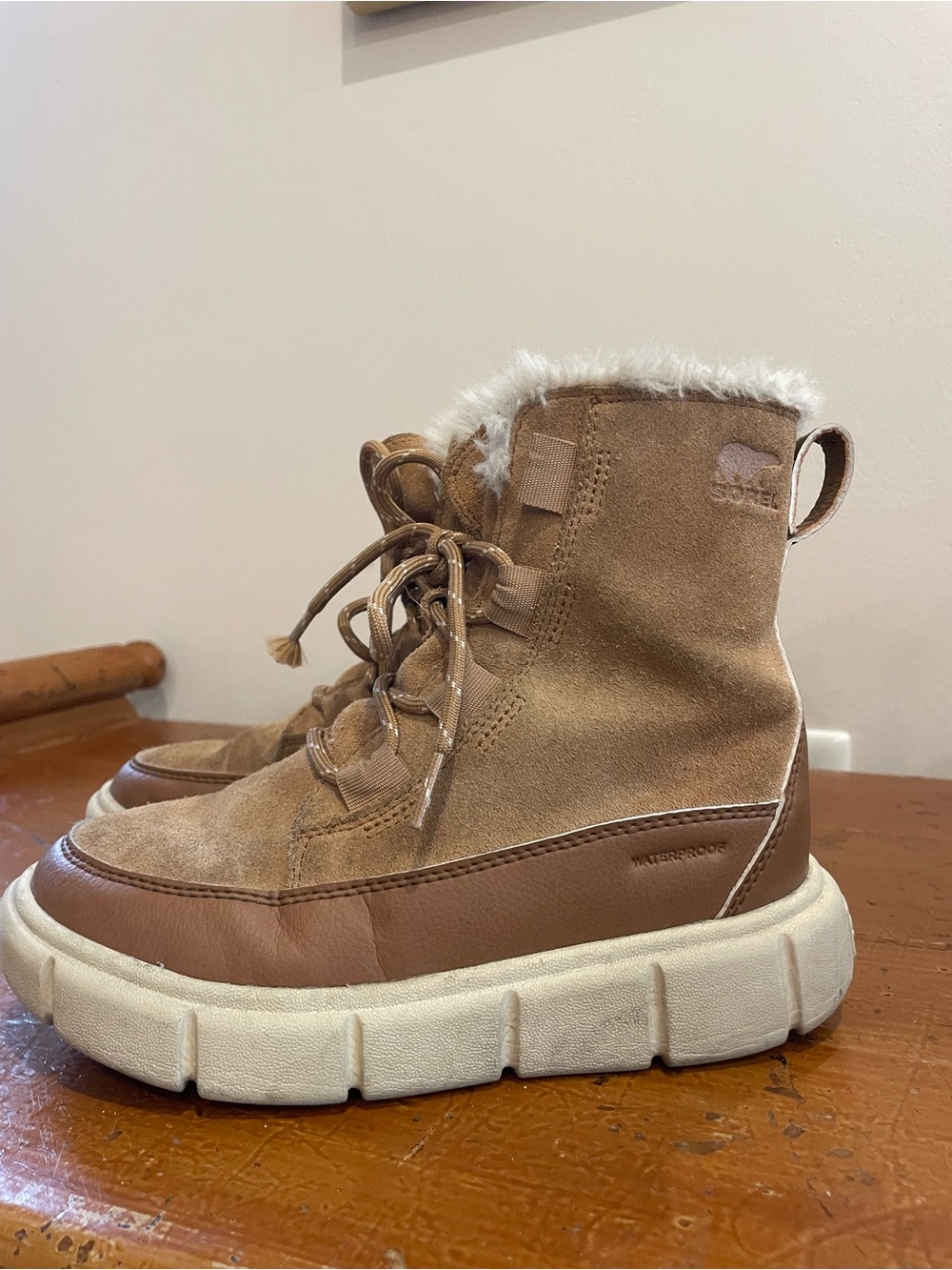 Sorel Kids Tan Suede Faux-Fur Lace-Up Boot